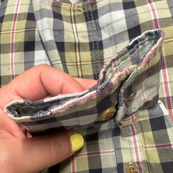 Vintage 90s Lands End Viyella Flannel Button Down Shirt Size M Sage Green Plaid - Picture 10 of 16